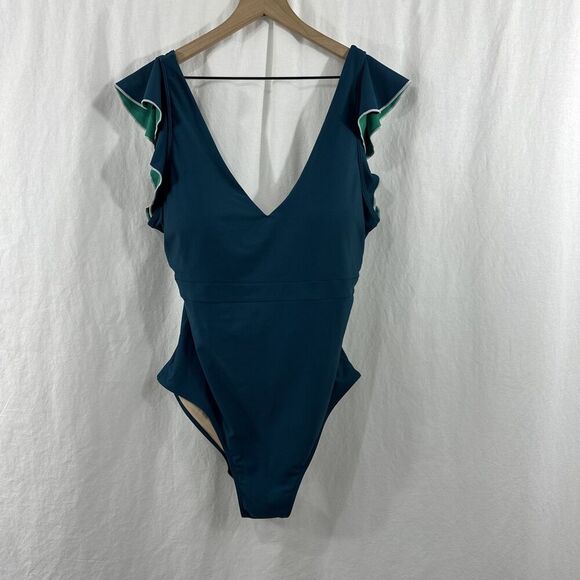 Summersalt The Ruffle Backflip Seaglass Seaweed Teal Swimsuit Womens 16 Beach - Picture 1 of 9